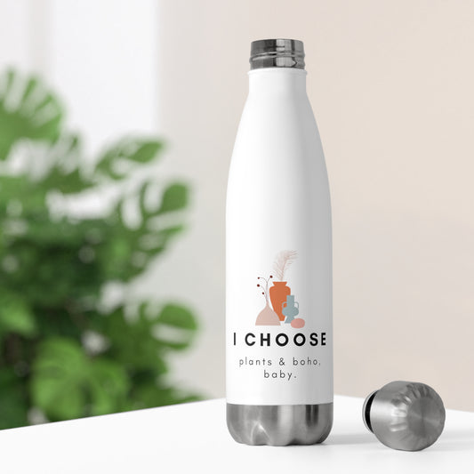 Insulated Water Bottle with Boho Plant Design, Eco-Friendly Stainless Steel Travel Flask, Personal Hydration, Unique Gift Idea