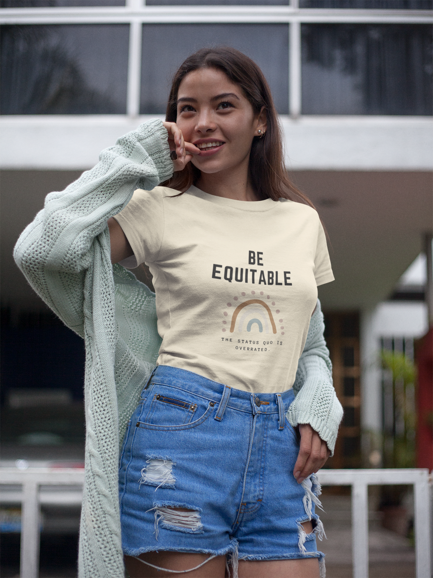 Inspirational Rainbow T-Shirt, Be Equitable Quote, Status Quo Overrated Tee, Unisex Positive Message Shirt, Gift for Activists