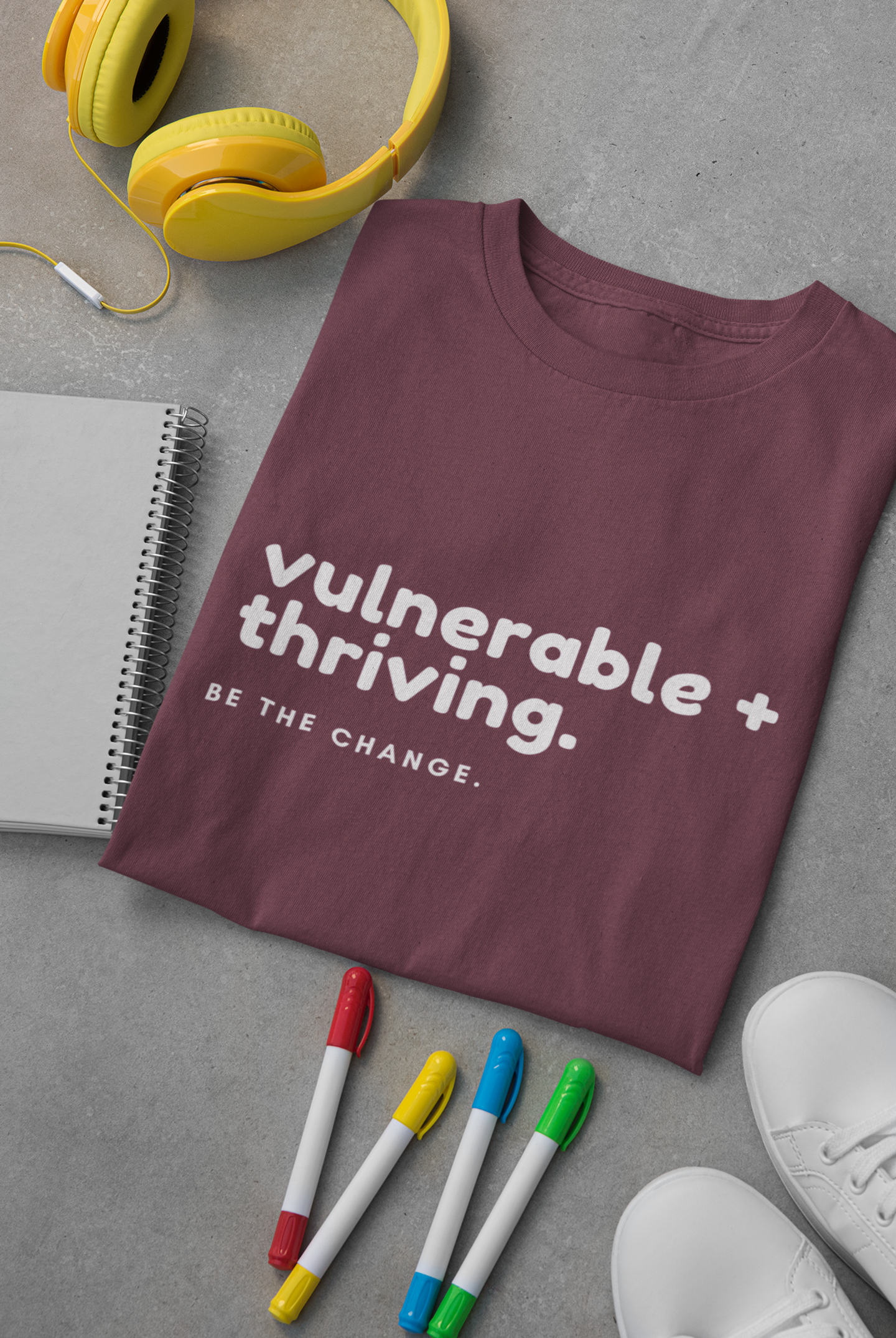 Inspirational Quote T-Shirt, "Vulnerable + Thriving, Be the Change" Tee, Motivational Shirt, Positive Message Top, Unisex Clothing