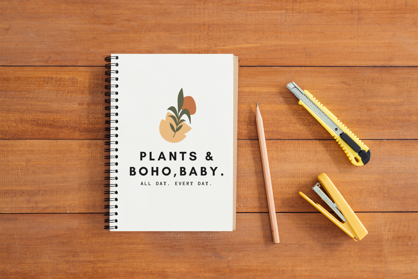 Boho Style Spiral Notebook for Plant Lovers, Everyday Journal, Stationery Gift