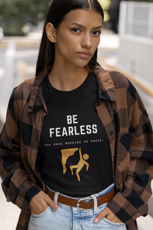 Be Fearless Gold Glitter T-Shirt, Inspirational Quote Tee, Motivational Gym Shirt, Unisex Clothing, Positive Message Apparel