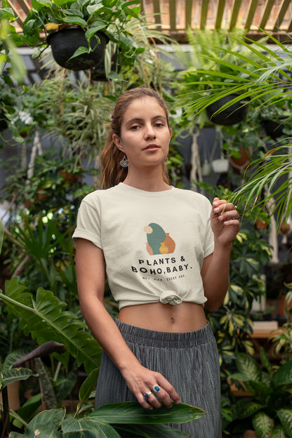 Boho Chic Plant Lover T-Shirt, Casual Graphic Tee, Modern Botanical Shirt, Trendy Gift for Gardeners, Unisex Apparel