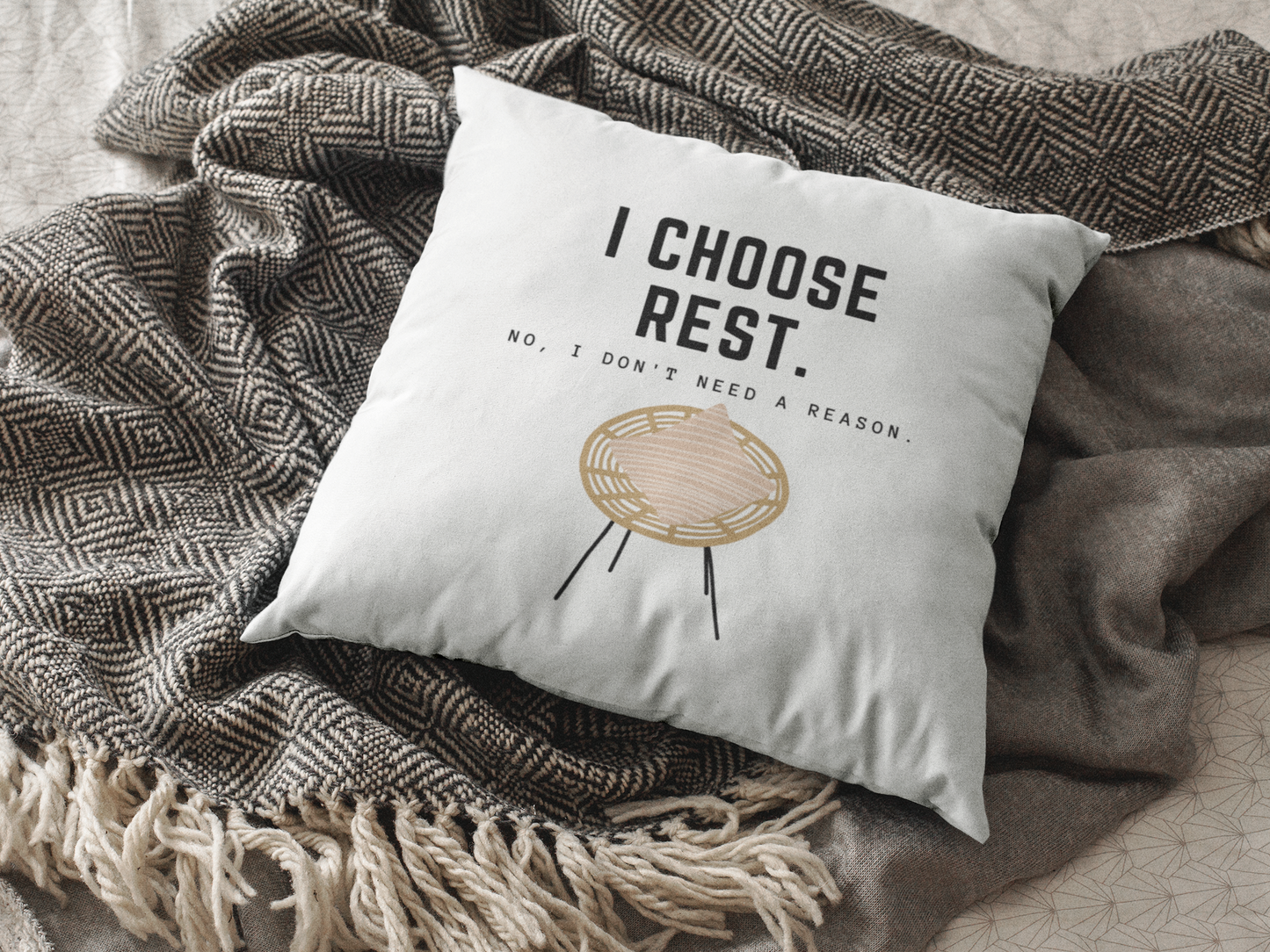 Inspirational Quote Throw Pillow, "I Choose Rest" Motivational Cushion, Home Decor, Neutral Color Pillow, Cozy Relaxation Gift Idea