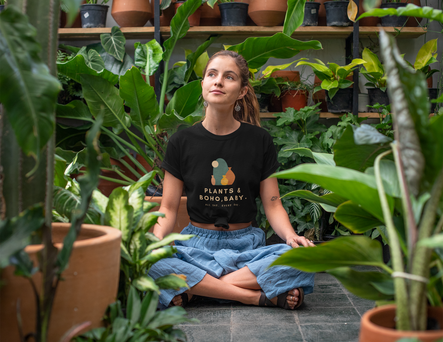 Boho Chic Plant Lover T-Shirt, Casual Graphic Tee, Modern Botanical Shirt, Trendy Gift for Gardeners, Unisex Apparel