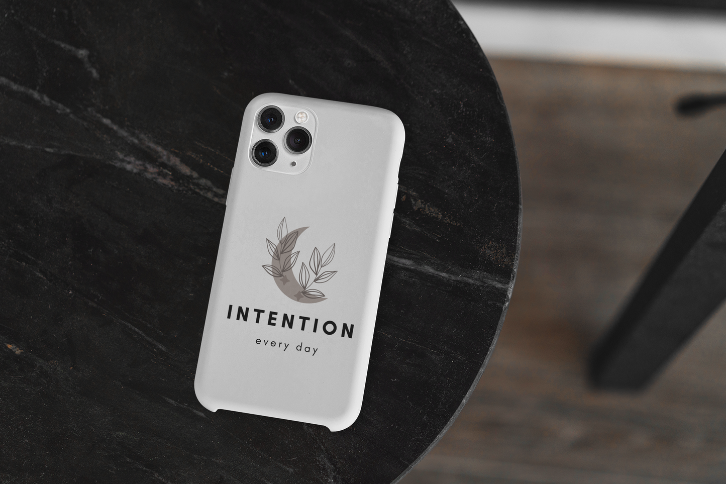 Inspirational Quote Phone Case, Intention Every Day, Minimalist Laurel Design, Chic White Protective Cover, Multiple Models