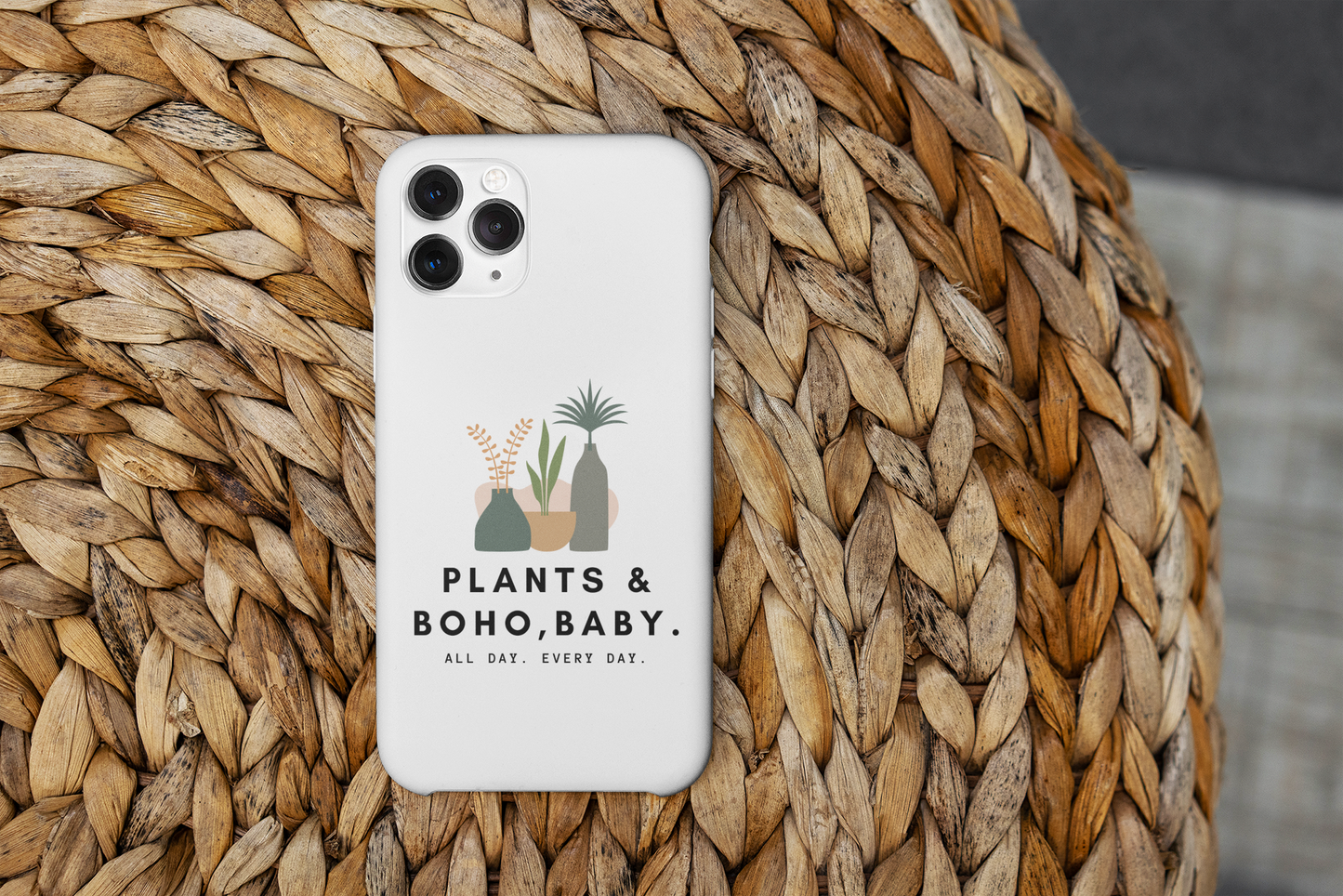 Boho Plant Lover Phone Case, Aesthetic Botanical iPhone Cover, Trendy Urban Jungle Protection, All Day Every Day Design, Multiple Models