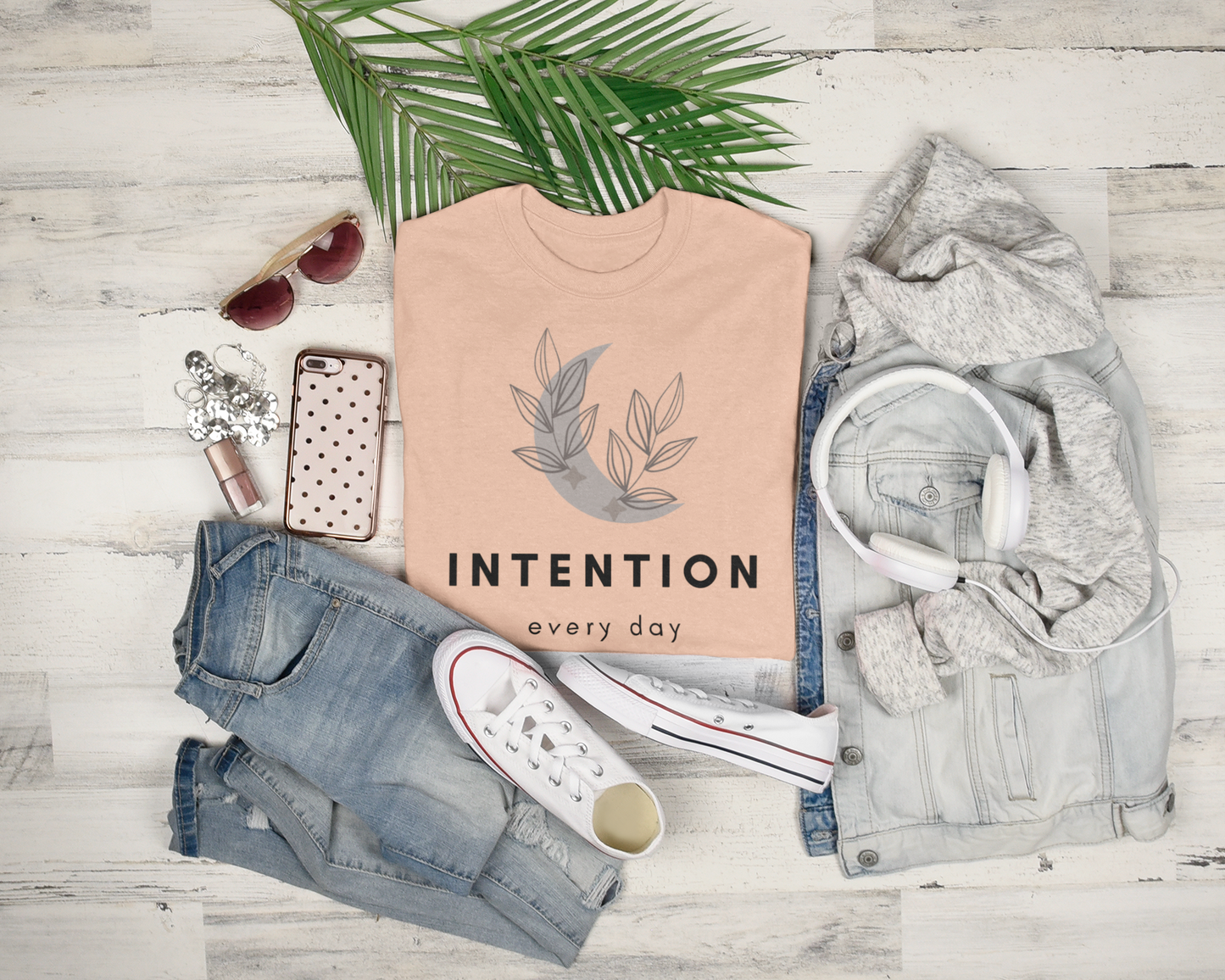 Boho Chic Intention Every Day T-Shirt, Inspirational Quote Tee, Mindfulness Gift, Casual Women's Shirt, Earth Tone Graphic Top