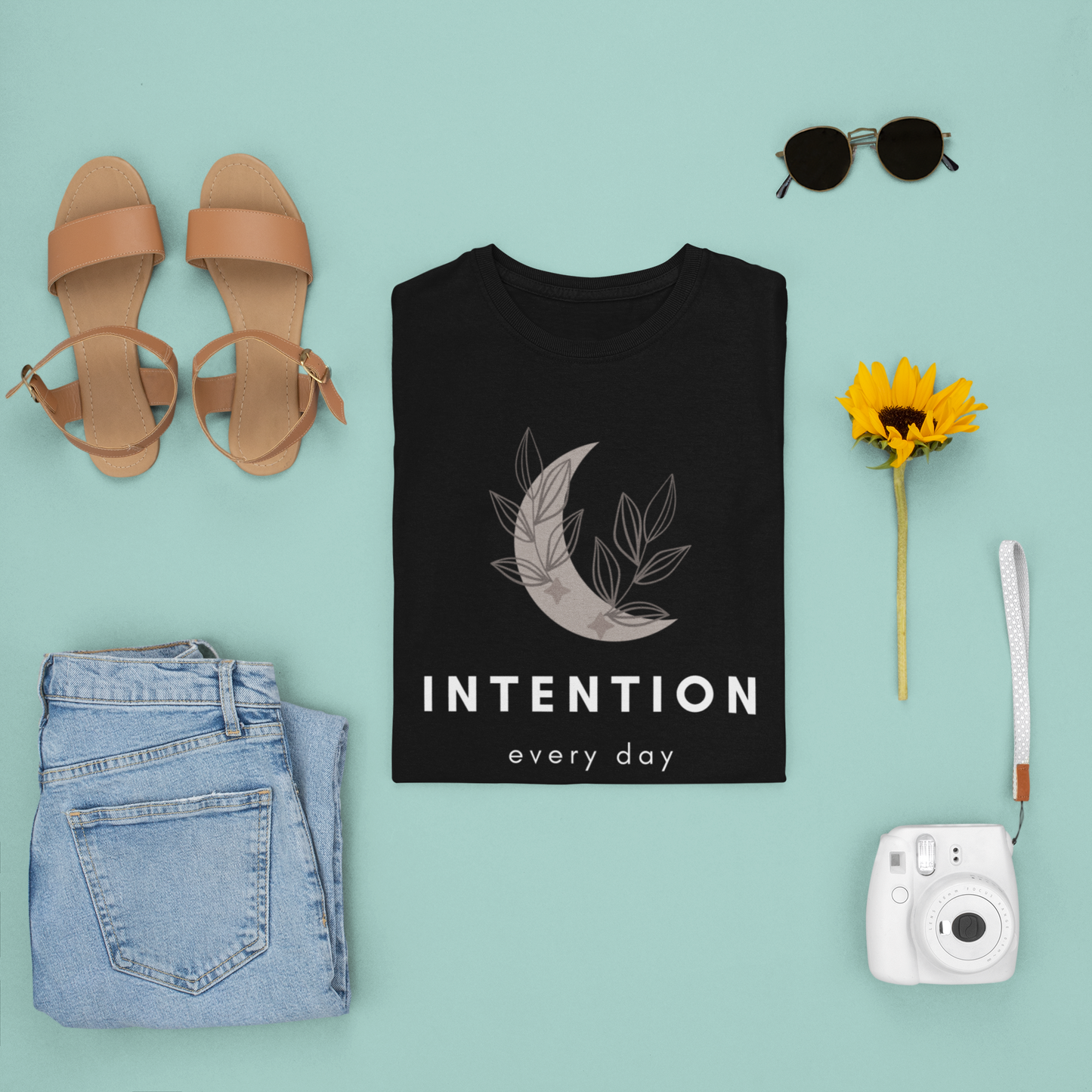 Boho Chic Intention Every Day T-Shirt, Inspirational Quote Tee, Mindfulness Gift, Casual Women's Shirt, Earth Tone Graphic Top